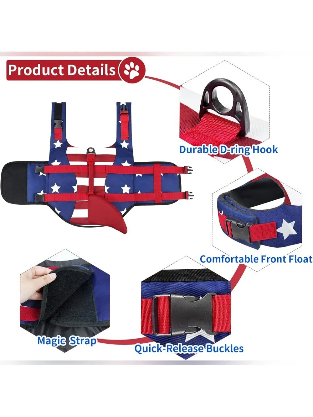 NWT Malier American Flag Dog Life Jacket Vest High Buoyance, XS